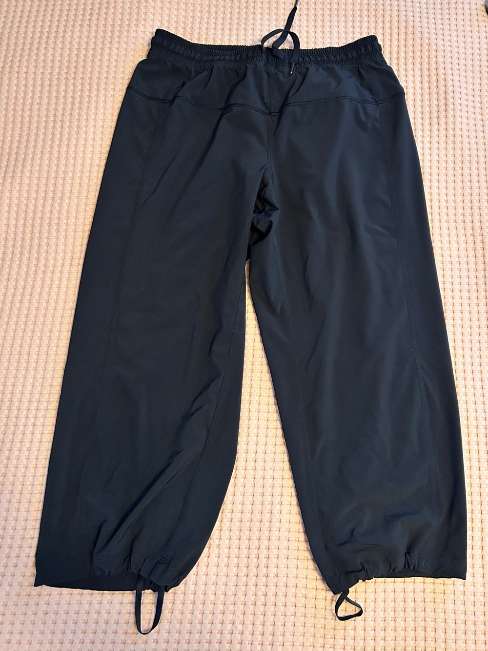 lululemon athletica Black Wide Leg Cropped Joggers with Drawcord Hem